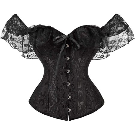 

QWZNDZGR Corset Tops for Women with Sleeves Bustier Overbust Lace Up Bodice Lingerie