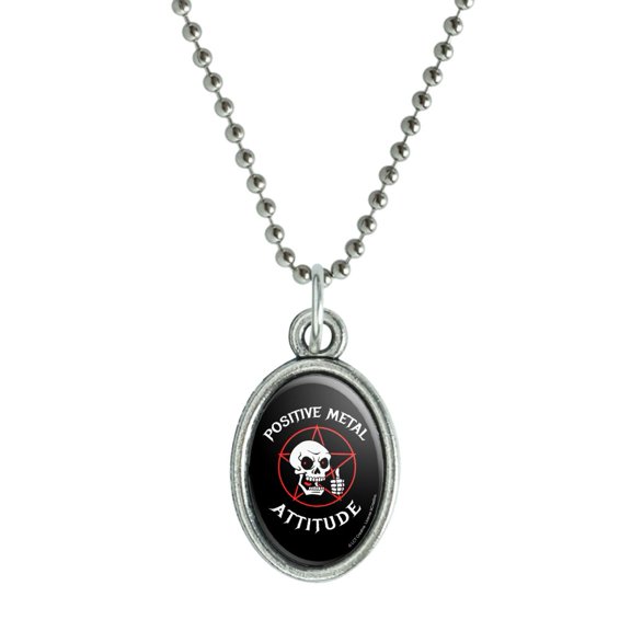 Positive Metal Attitude Mental Rock Funny Humor Antiqued Oval Charm Pendant with Chain