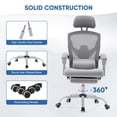 thumbnail image 6 of EDX Ergonomic High Back Office Chair with Reclining & Lumbar Support, Adjustable Headrest, Footrest, Padded Arms, Gray, 6 of 9