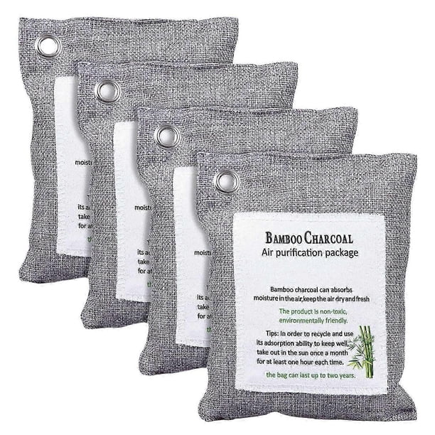 Activated Bamboo Charcoal Bag Odor Remover 200gx4, Air Purifying Bags for Home, Car, Closet, Shoes