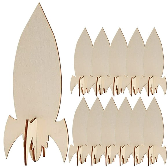 1 set of DIY Wooden Rocket Mini Rocket Paint and Decorate Wooden Rocket Crafts