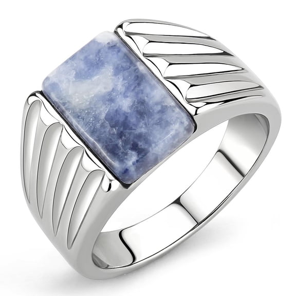 High polished (no plating) Stainless Steel Ring with Semi-Precious Sodalite in Capri Blue for Women Capri Blue Stone Color Style TK1799 Size 10