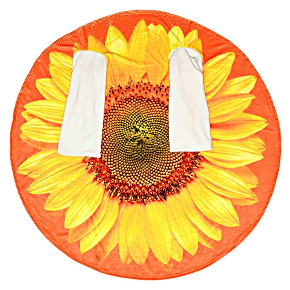 Sunflower Wearable Sleeved Round Arm Blanket 68" Diameter - Warm & Snuggly Circle Throw Blanket - Novelty Robe or Couch Blanket - Fun Cozy & Warm Nature Blanket - Flannel Winter Blanket - Perfect Gift