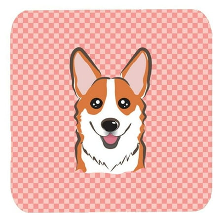 Pink Coaster - 3.5 x 3.5 In. Checkerboard Pink Corgi Foam Coasters, Set Of 4