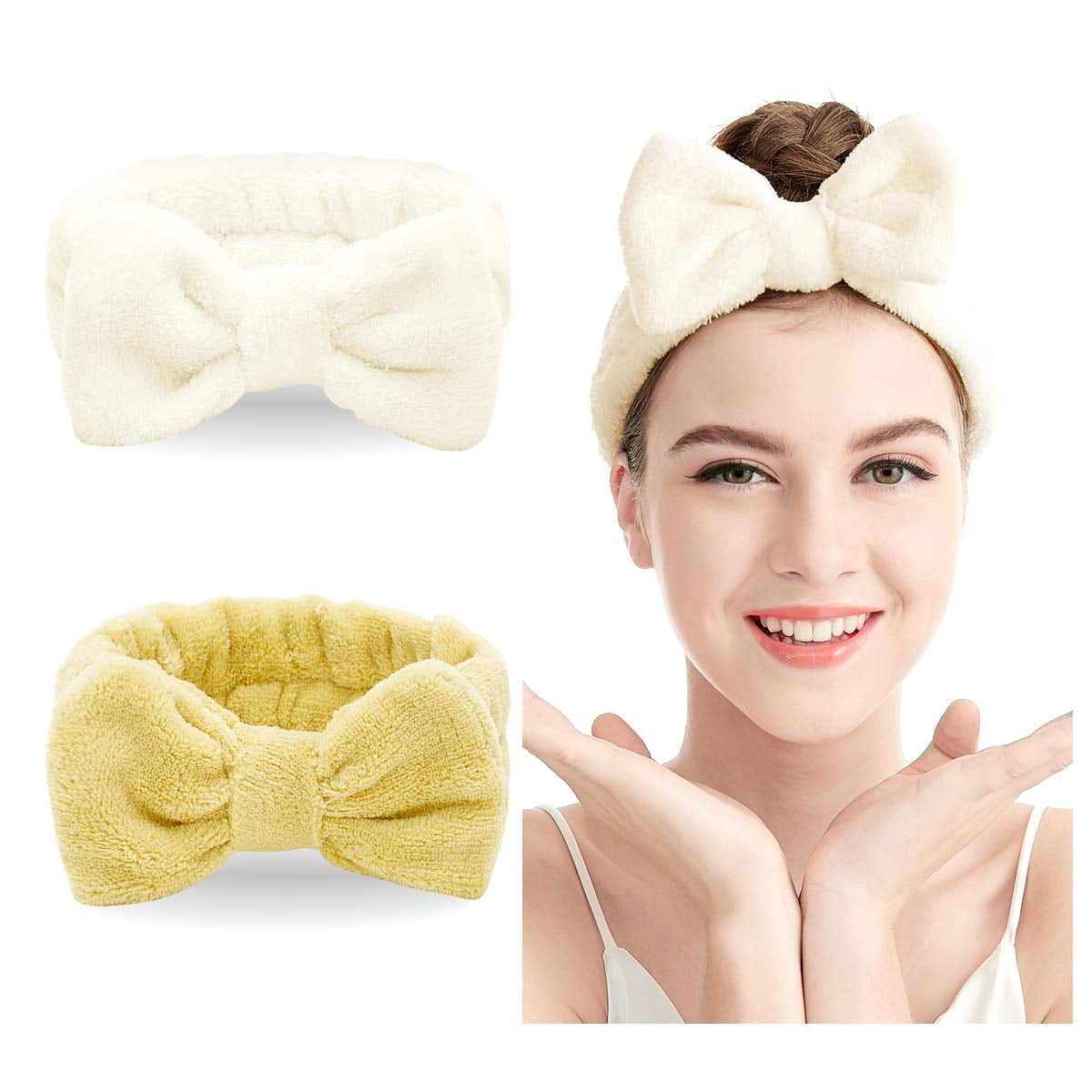  Soft Hairband,Datework Cute Women Girl Elastic Makeup Bow Knot  Head Wrap Bath Spa Face Headband,Face Washing, Facial Mask, Spa, Cosplay,  Party, (I) : Beauty & Personal Care