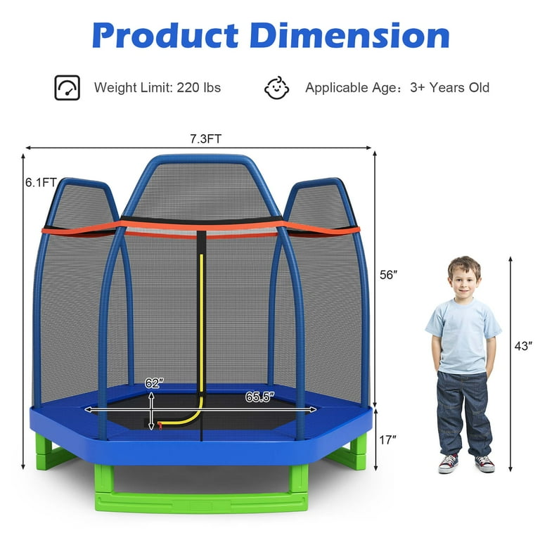 Costway 7 FT Kids Trampoline with Safety Enclosure Net