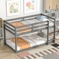 thumbnail image 2 of PORKISS Bunk Beds for Kids, Twin over Twin Floor Bunk Bed with Safety Rail and Ladder, Solid Wood Low Bunk Bed Frame for Boys Girls, No Box Spring Needed, Gray, 2 of 9
