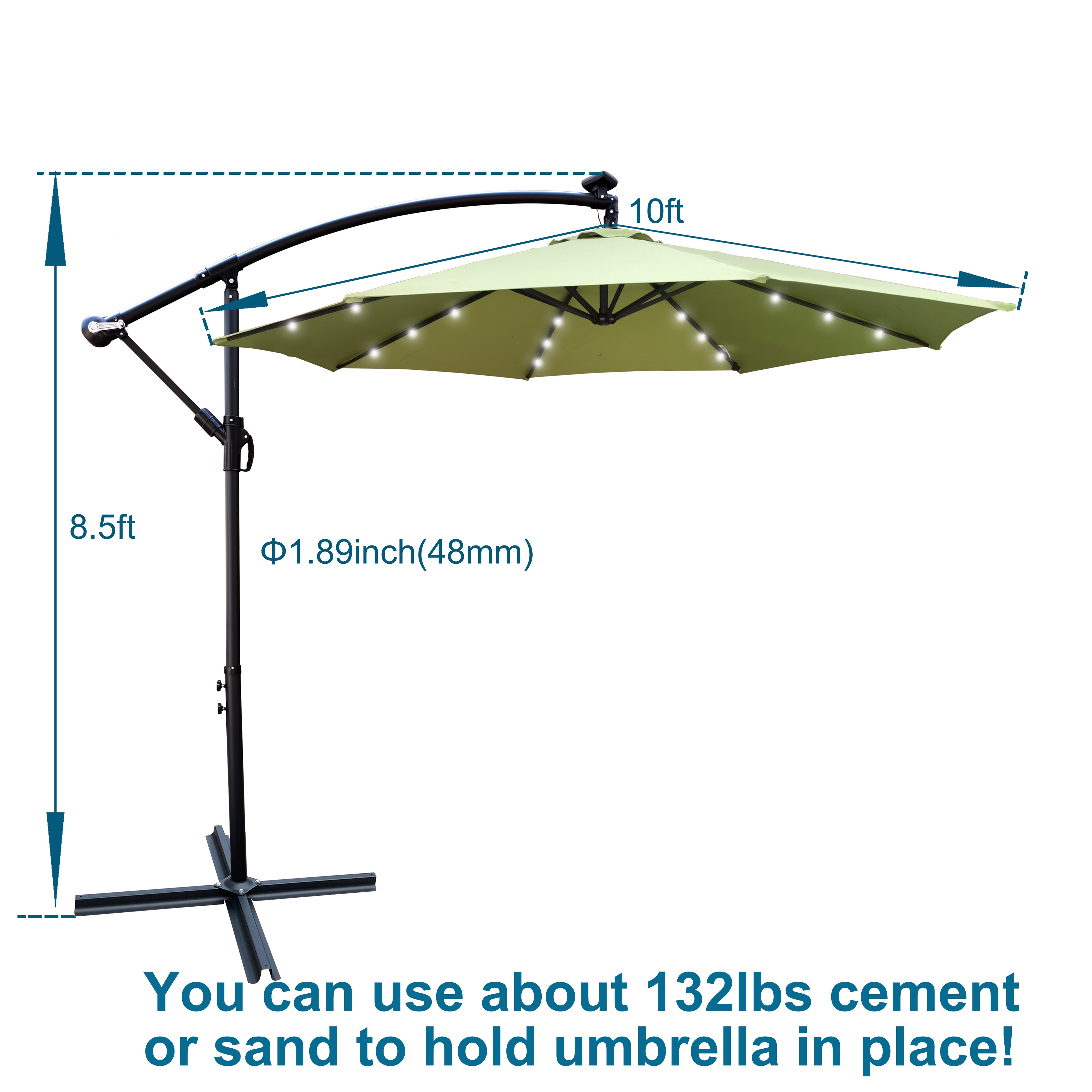 Jopath 10ft Patio Umbrella Solar Powered LED Lighted with Crank and Cross Base,Waterproof Market Umbrella for Garden Deck Backyard Pool Shade,Lime green