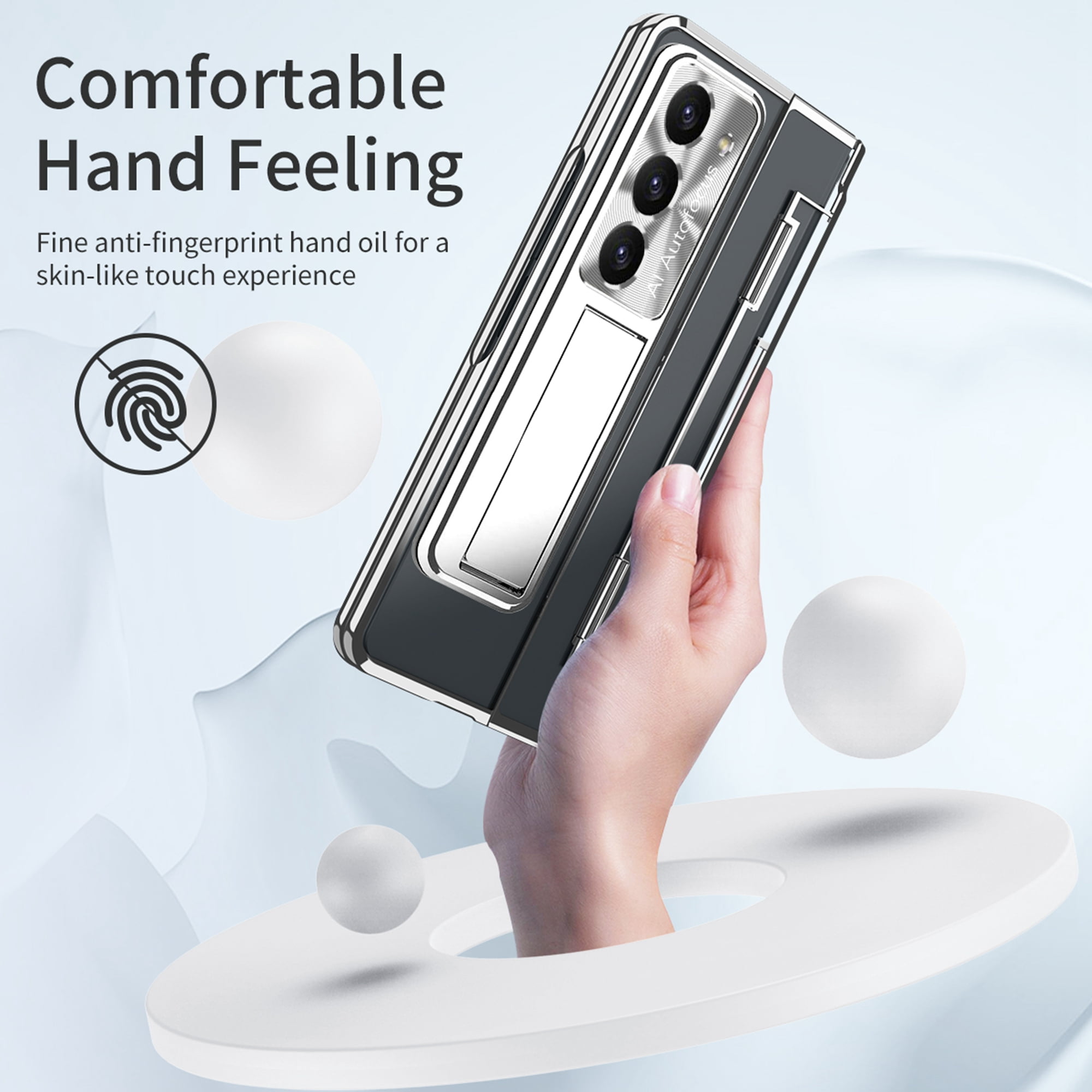 Dteck for Samsung Galaxy Z Fold 5 Case, Hinge Protection with Kickstand, Transparent Clear Back Cover with Built-in Screen Protector Shockproof Full Protective Phone Case for Z Fold5 2023,Silver
