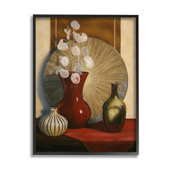 Stupell Industries Ornate Floral Vase Still Life Painting Black Framed Art Print Wall Art, Design by Cecile Baird