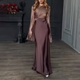 thumbnail image 2 of gcong Women Satin Long Dress Temperament Crew Collar Elegant Vintage Slim Long Sleeve Banquet Dresses Fall Wedding Guest Dresses for Women Rose Gold, 2 of 4