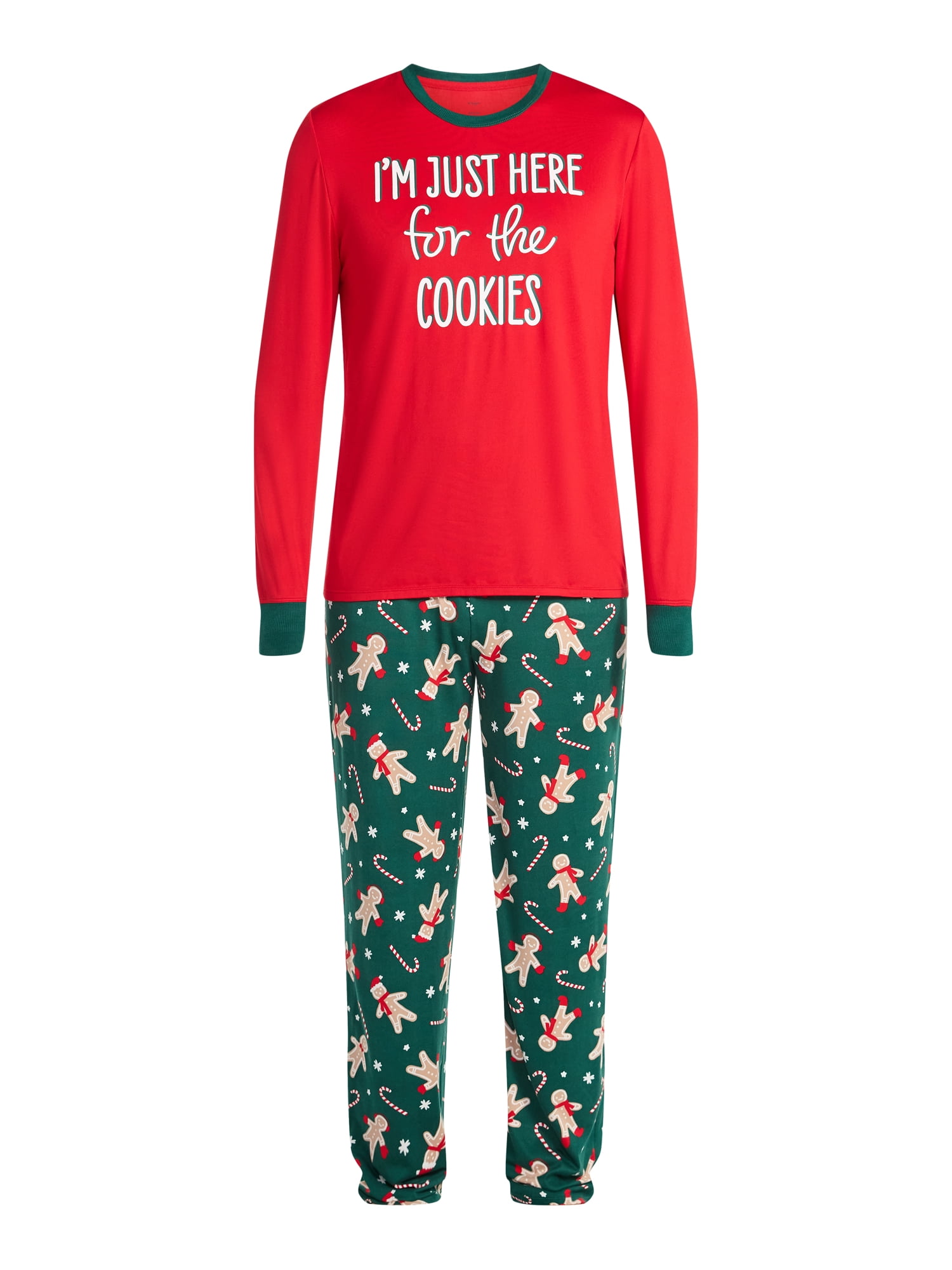 Holiday Time Men's Matching Family Pajamas Gingerbread Cookie Top and Pants Set, 2-Piece, Sizes S-3XL