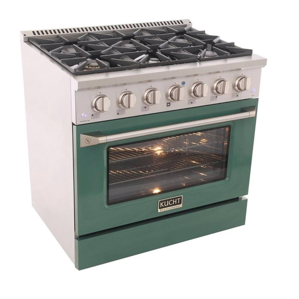Kucht Professional 36" Modern Stainless Steel Propane Gas Range in Green/Silver