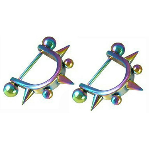 Nipple Ring Bars Rainbow Spike Body Jewelry Pair 14 Gauge Body Piercing