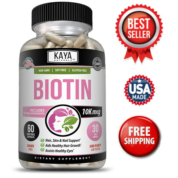 Kaya Naturals Biotin Supplement, Promotes Hair Growth, Strong Nails,  Healthy Skin 