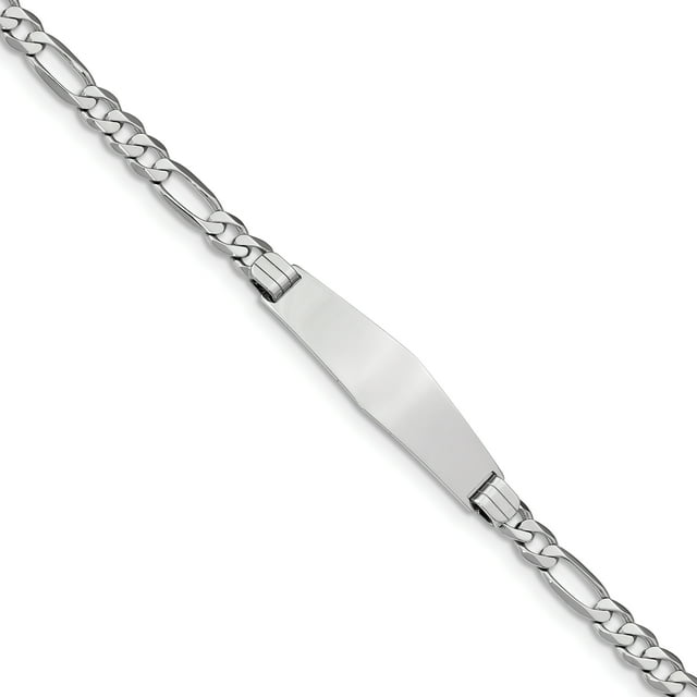 14k WG Figaro Link Soft Diamond Shape ID Bracelet (Weight: 8.98 Grams, Length: 8 Inches)