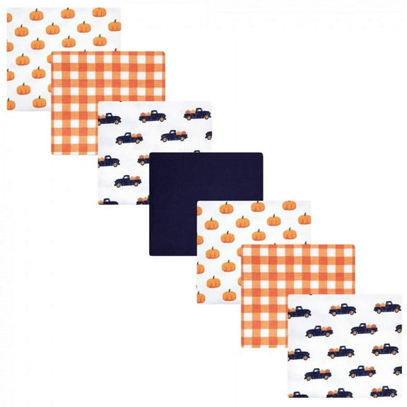 Hudson Baby Infant Boy Cotton Flannel Receiving Blanket Bundle, Pumpkin Truck, One Size
