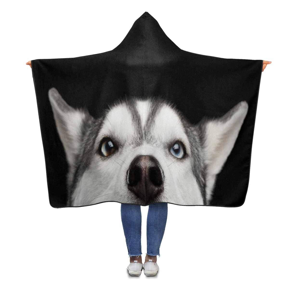 ASHLEIGH Siberian Husky Dog Hooded Blanket 56x80 inches Adults Girls
