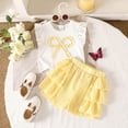 thumbnail image 2 of CAICJ98 Toddler Girls Clothes Summer Short Sleeve T-Shirt + Striped Skort 2pcs Bow Outfit Set for Girls (Yellow,6-7 Years), 2 of 7