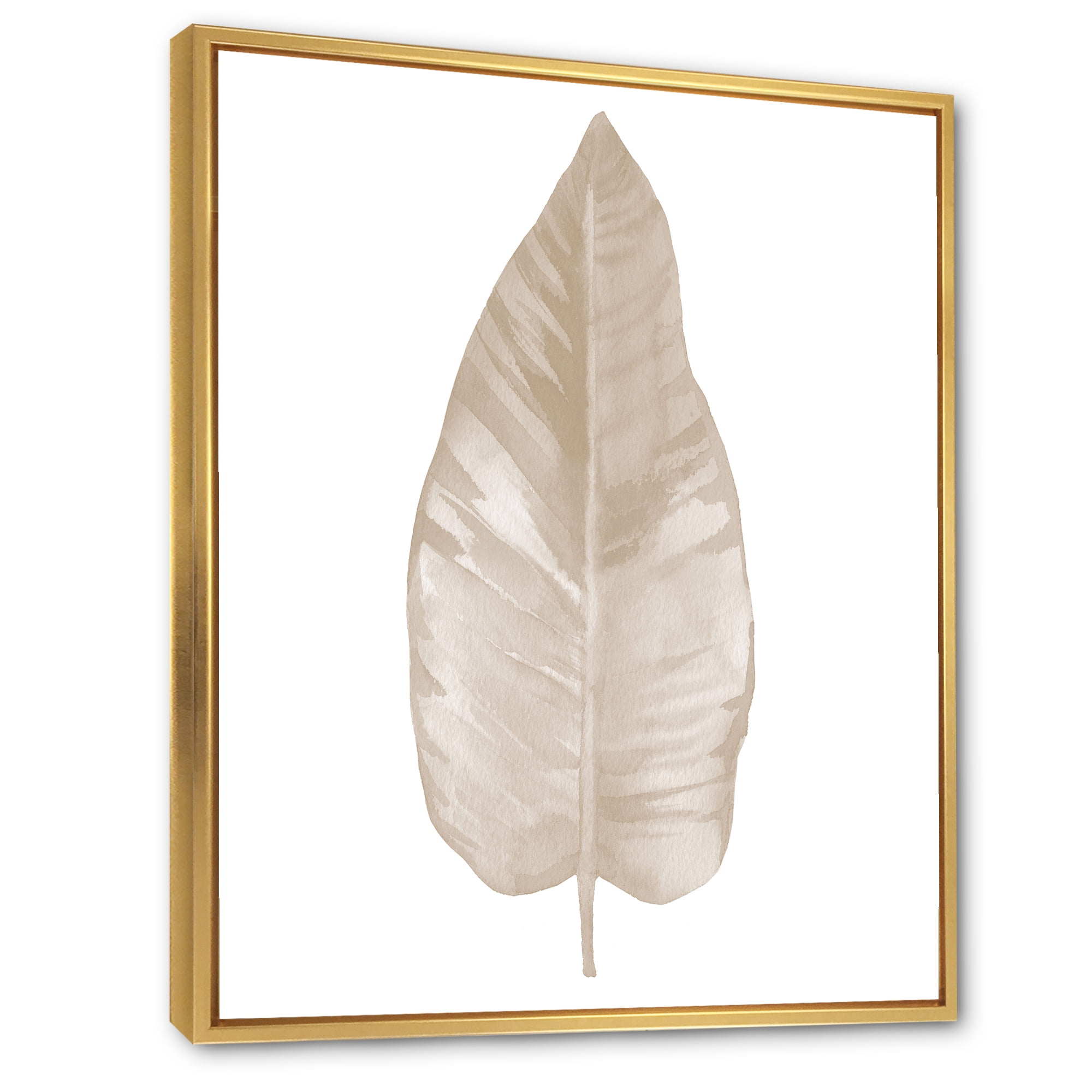 Designart 'Dried Leaf Plant Beige On White Background' Traditional Framed Canvas Wall Art Print