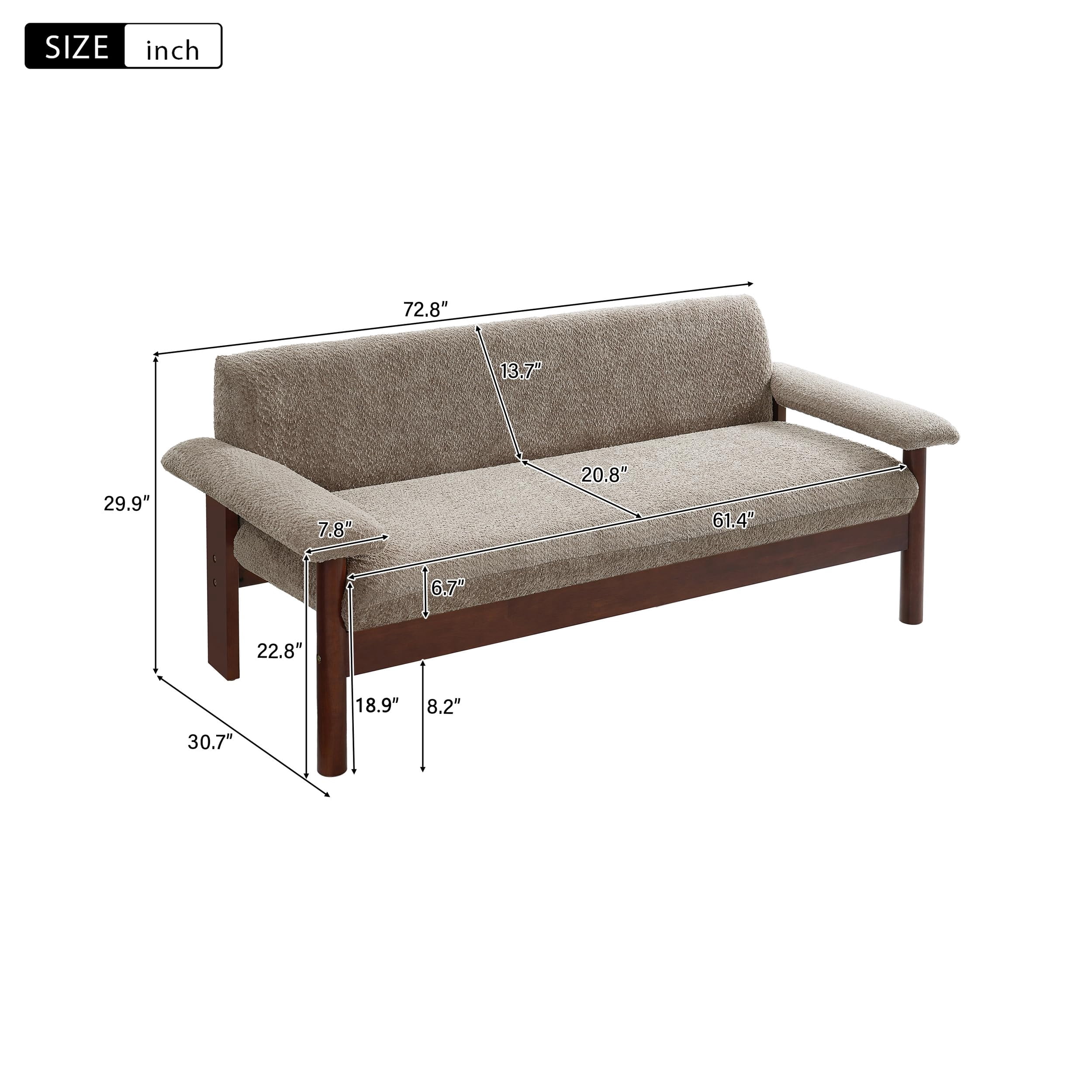 Modern 2-Seater Loveseat Sofa in Brown with Armrest Pillows, Berber Fleece Upholstery, Rubberwood Frame, Compact Couch for Living Room or Small Space, Cozy & Ergonomic Design