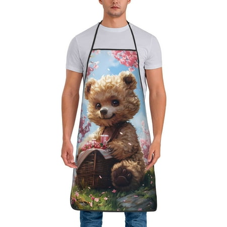 

Junzan Romantic Floral Bear Print Kitchen Cooking Aprons Chef Apron for Men and Women Professional for Cooking Bib Aprons for Kitchen/Crafting/BBQ/Drawing