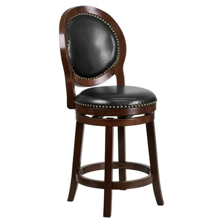 Leather Seat Bar Stools Flash Furniture 26'' High Cappuccino Counter Height Wood Barstool with Black Leather Swivel Seat ()