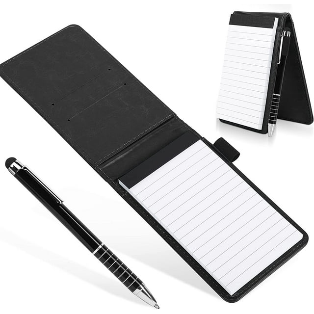 Agenda multifunción de bolsillo A7, libreta de notas de piel sintética, minicuaderno con bolígrafo, agenda comercial, libreta multifuncional, libreta de notas para oficina y negocios (negro)