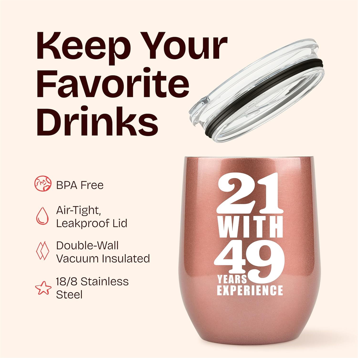 70th Birthday Gifts for Women Funny - 12 Ounce 21 with 49 years Experience Wine Glass 70th Birthday Gift for Her, 70 Year Old Gift for Women, 1954 Birthday Gifts For Turning 70