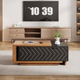 thumbnail image 3 of Tribesigns Extendable Coffee Table with 2 Storage Drawers, Dual-Tone Center Table with Sliding Tabletop, Multi-functional Hidden Storage Rectangle Cocktail Table for Living Room, Light Brown & Black, 3 of 5