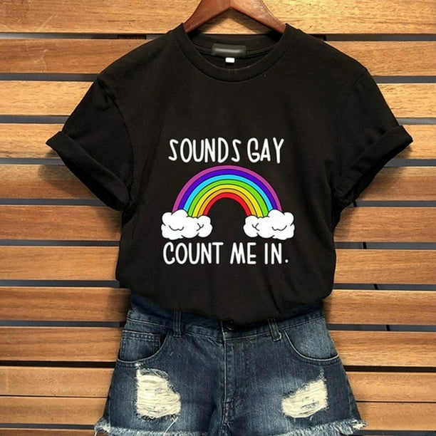 Gibobby Blusa Casual de Mujer Camisetas casuales con estampado arcoiris para mujer camisetas divertidas con cuello redondo camisetas verano bl Negro G Walmart en linea