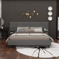 thumbnail image 2 of King Size Platform Bed with Headboard, Modern Velvet Upholstered Platform Bed with 2 Nightstands, with diamond tufted, Grey, 2 of 8