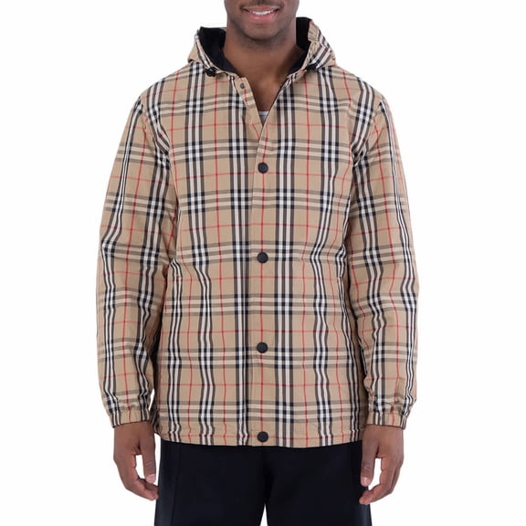 Burberry Checked Reversible Hooded Jacket, Size Small