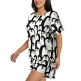 thumbnail image 2 of Qekee Cartoon Penguin Women's Pajama Set Short Sleeve Sleepwear Summer Home Wear with Pockets Soft Short Sleeve Shirt - Cartoon Penguin, 2 of 9