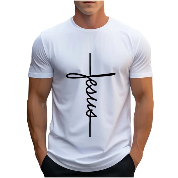 Camisetas de Manga Corta para Hombre Camiseta de Cuello Redondo Deportiva de Impresión Casual, Blusa de Mezcla de Poliéster de Algodón para Uso Al Aire Libre, Diario Y de Primavera de Verano