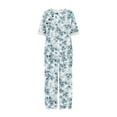 thumbnail image 3 of Ensembles Deux Pièces pour Femmes Été Ensemble Imprimé Manches Mi-Longues Col Rond Haut Court + Pantalon Décontracté Ensemble de Détente Deux Pièces, 3 of 5