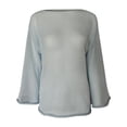 thumbnail image 4 of Long Sleeve Shirts for Women Mesh Long Sleeve Tops Boat Neck See Through Lightweight Sweater Crochet Knit Tops Sky Blue Shirt M, 4 of 4