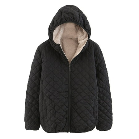 ZHOUCHANKIDS Women s Contrast Hoodie Quilted Jacket Lightweight Casual Padded Outerwear Coat Black M
