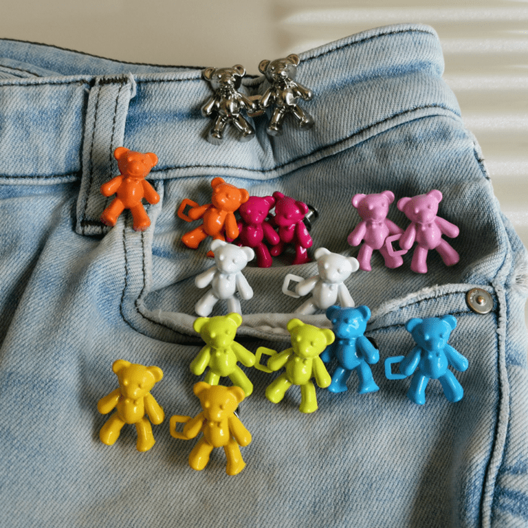 Jean Waist Tightener Clips, 3 Pairs Adjustable Bear Buttons Pins Sets for  Pants, Cute Trousers Waist Tightener Detachable Waistband Buckle for