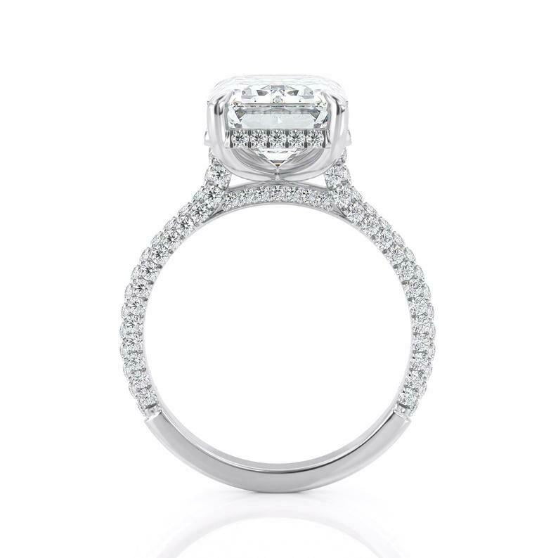 HeartsAndYou 2.5ct Emerald Moissanite Solitaire Engagement Ring for Women 18k White Gold over Silver Hidden Halo