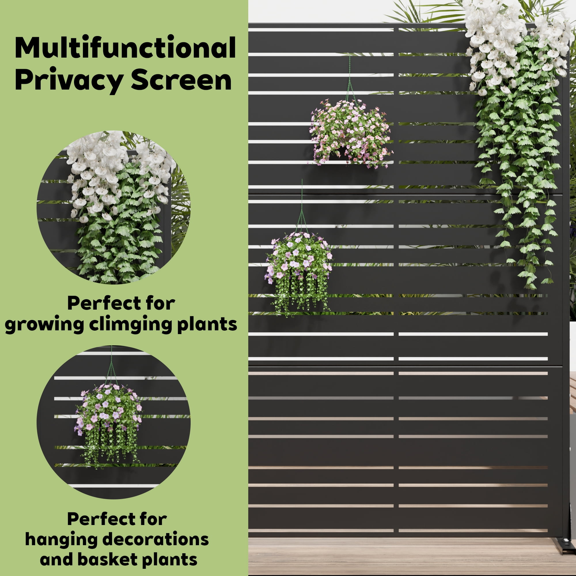 MAYEERTY 72"x47" Outdoor Privacy Screen Freestanding Metal Room Dividers Balcony Decorative Screen,Black