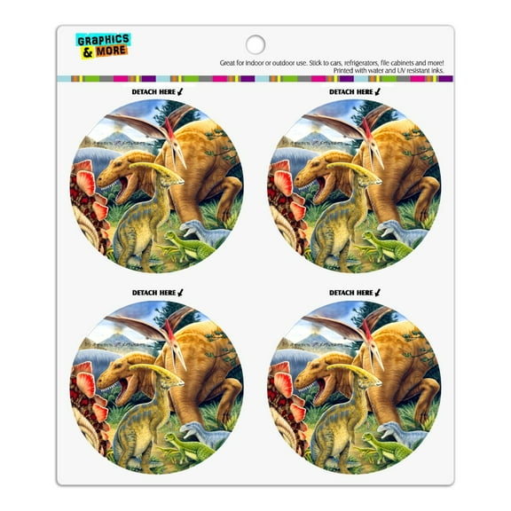 Dinosaurs Jurassic Collage T-Rex Stegasaurus Refrigerator Fridge Locker Vinyl Circle Magnet Set