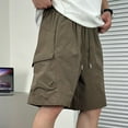 thumbnail image 4 of HAiming Men's Hiking Cargo Shorts Drawstring Elastic Waist Loose Casual Outdoor Work Shorts with Multi-pocket, 4 of 7