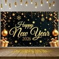 thumbnail image 3 of Gold Theme Happy New Year Banner Festive New Year Display Snowflake Pattern Star Decor 2026 Backdrop for New Year Party 2026 Celebration Holiday Gathering, 3 of 9
