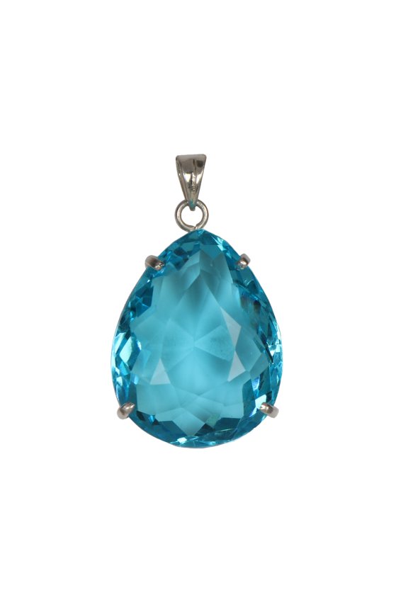 Pear Cut Swiss Blue Topaz Gemstone Pendant 15.90 Gram Fine 925 Sterling Silver Pendant