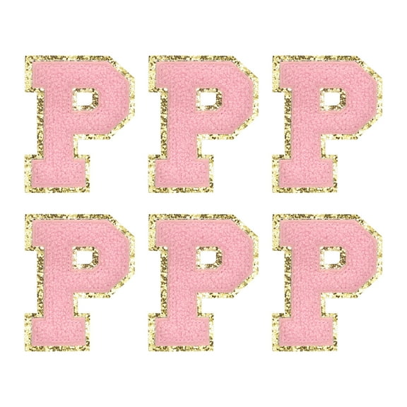 Uxcell Letter P Chenille Letter Patches Self Adhesive Stick on Embroidered Patch for Clothing Repair(Pink, Pack of 6)