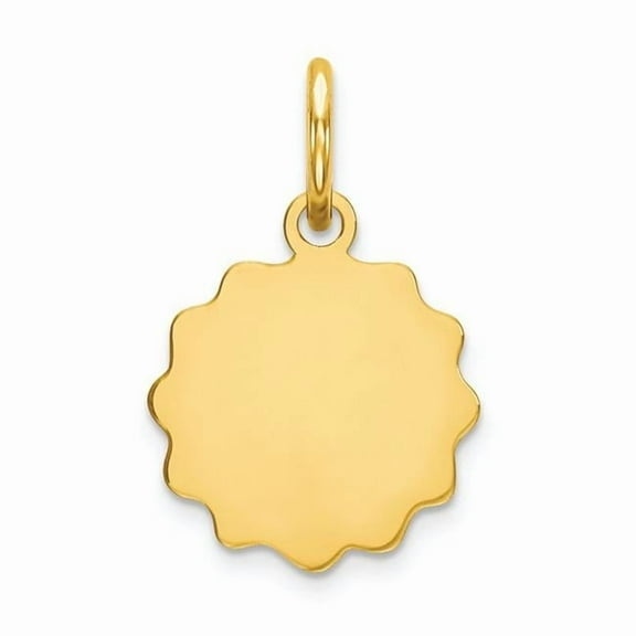 14k Yellow Gold Solid Polished .009 Gauge Engraveable Scalloped Disc Charm 16x10mm Wide Pendant Necklace for Women