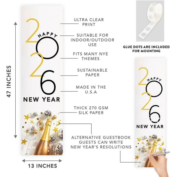 Koyal Wholesale 47x13 Happy New Year Banner Vertical Disco Balls Champagne NYE Décor