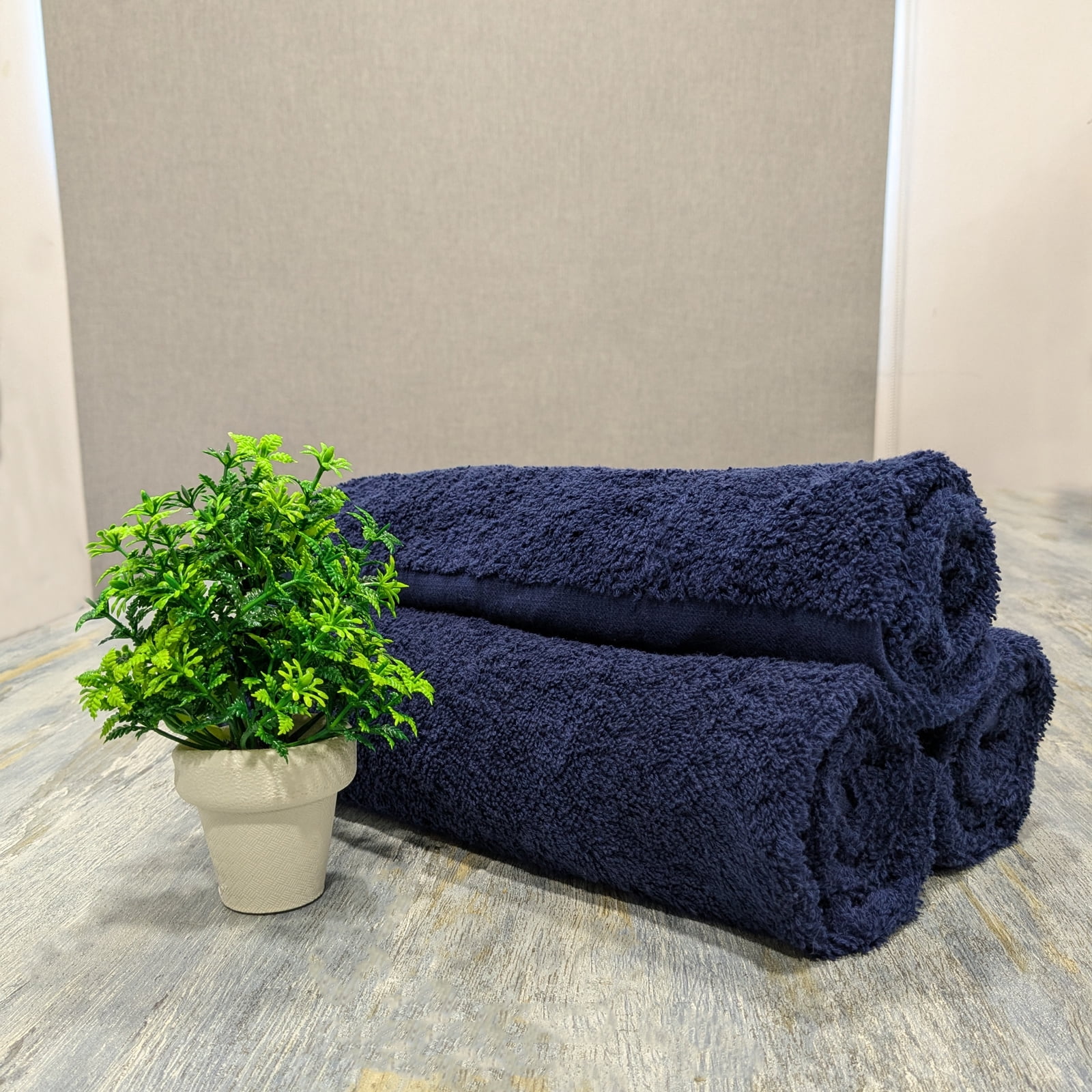 SupremePlus Premium 500 GSM 24” x 50” 100% Ring Spun Cotton Bath Towels, Navy Blue 4 Count
