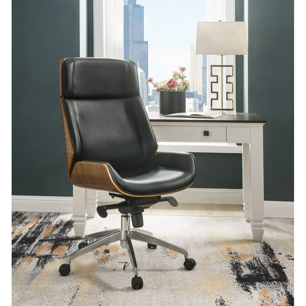 Acme Conroy Executive Office Chair in Black Bonded Leather and Walnut
